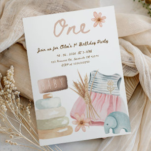 Girl’s 1st Birthday Party- Cute Baby Clothes Theme Invitation