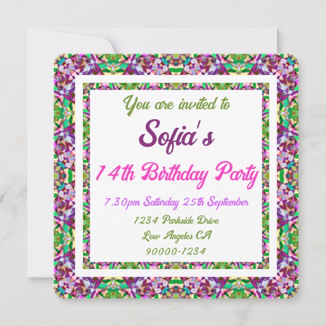 Girl’s Bold Fall Green Autumn Pink Birthday Invitation (Front)