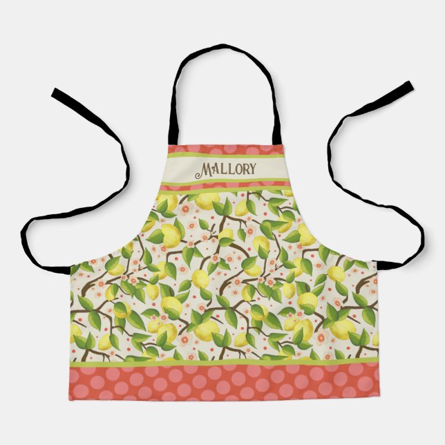 Girl’s Cute Fun Lemon Customised Name Inspirivity Apron (Front)