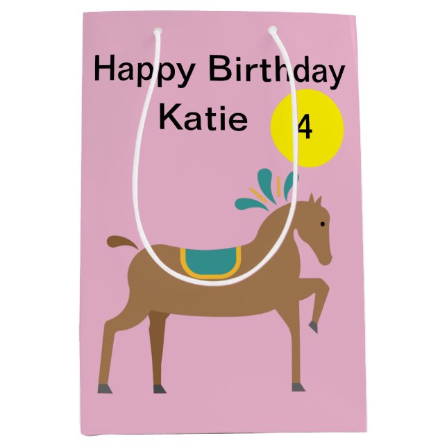 Girl’s editable cute cartoon horse age  medium gift bag (Front)