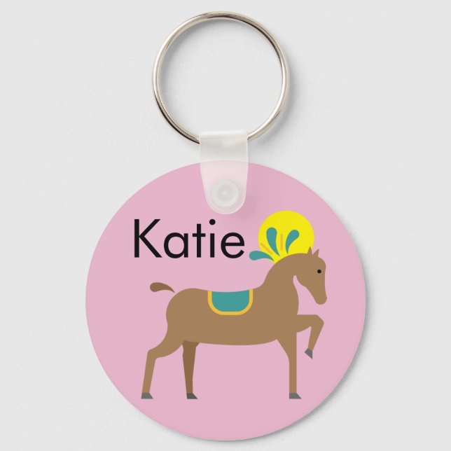 Girl’s editable cute cartoon horse  key ring (Front)