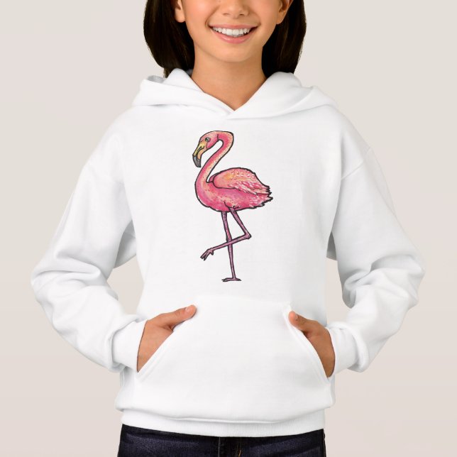 Girl’s Hooded Pullover – Flamingo (Front)
