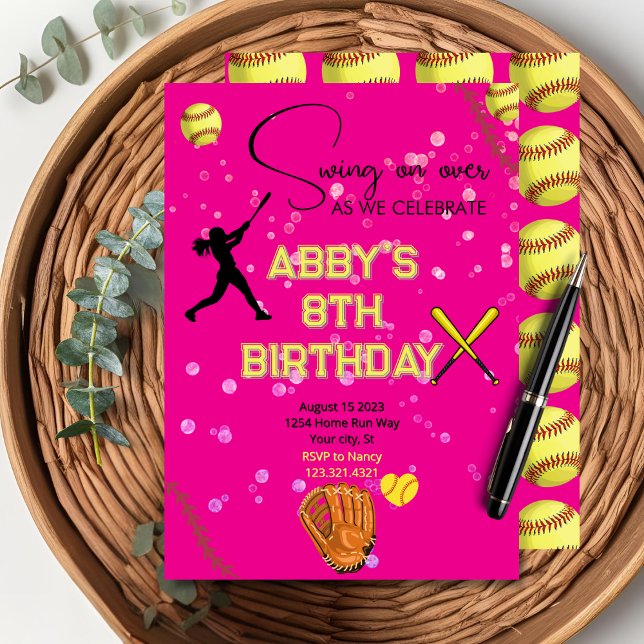 Girl’s Softball Birthday Invitation | Sports Party (Creator Uploaded)