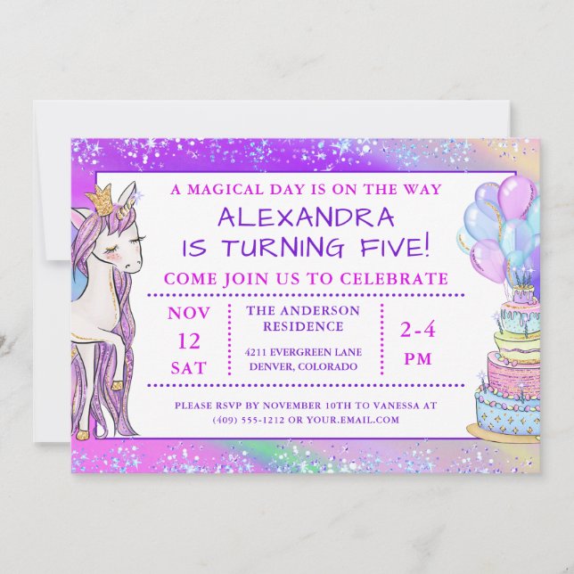 Girl’s Unicorn Sparkle Birthday Invitation (Front)