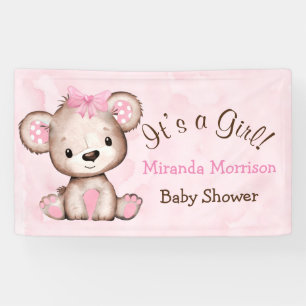 Girl’s Watercolor Teddy Bear Baby Shower  Banner