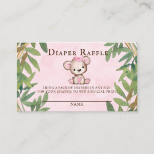 Girl’s Watercolor Teddy Bear Diaper Raffle  Business Card