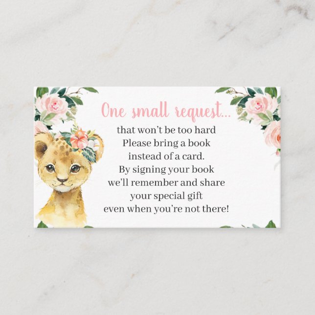 Girl Safari Animal Baby Shower Book Request Card (Front)