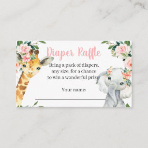 Girl Safari Animal Baby Shower Diaper Raffle Card