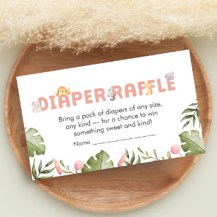 Girl Safari Animal Baby Shower Diaper Raffle Enclosure Card