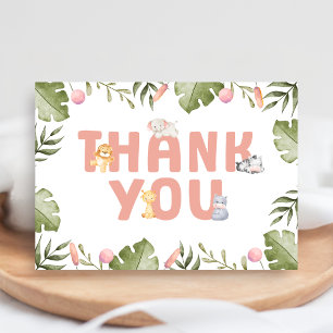 Girl Safari Animal Baby Shower  Thank You Card
