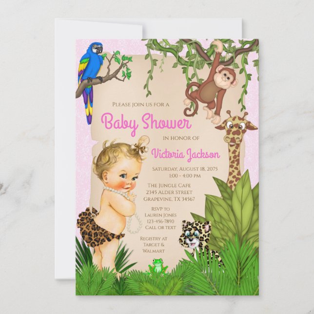 Girl Safari Animal Jungle Baby Shower  Invitation (Front)