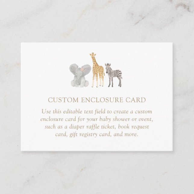 Girl Safari Animals Baby Shower Custom Enclosure Card (Front)