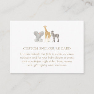 Girl Safari Animals Baby Shower Custom Enclosure Card