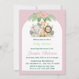 Girl Safari Animals Baby Shower Invitation