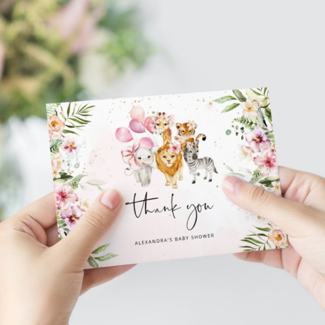 Girl Safari animals baby shower thank you card (Creator Uploaded)