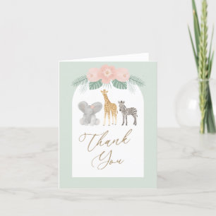 Girl Safari Animals Baby Shower Thank You Card