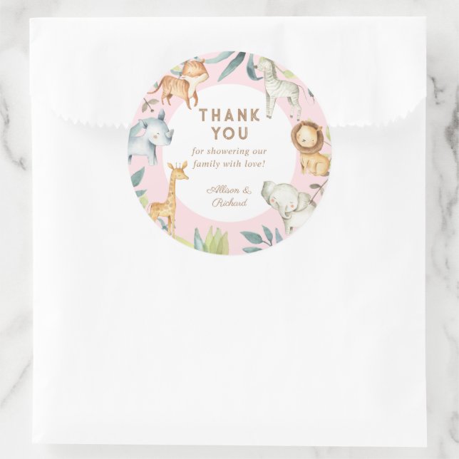 Girl safari animals boho bohemian baby shower classic round sticker (Bag)