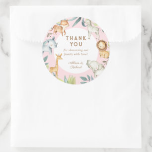 Girl safari animals boho bohemian baby shower classic round sticker