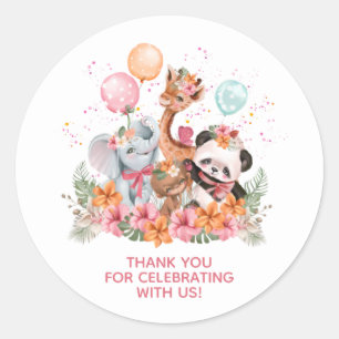 Girl Safari Animals Classic Round Sticker