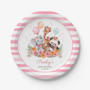 Girl Safari Animals Paper Plate