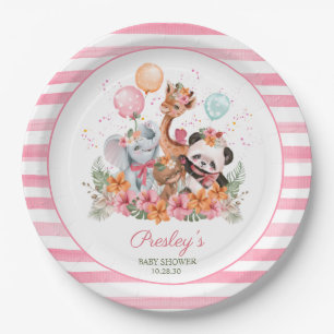 Girl Safari Animals Paper Plate