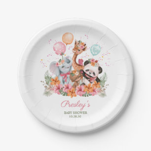 Girl Safari Animals Paper Plate