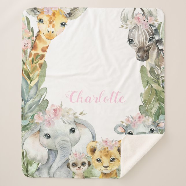 Girl Safari Baby Blanket (Front)