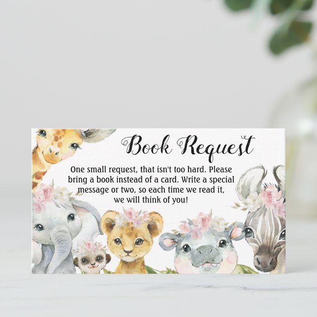 Girl Safari Baby Shower Book Request Cards (Creator Uploaded)