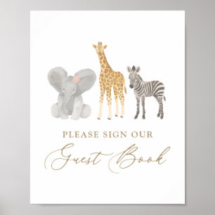 Girl Safari Baby Shower Guest Book Sign