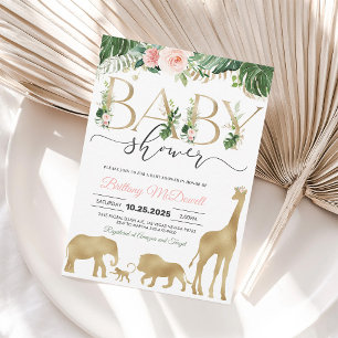 Girl Safari Baby Shower Invitation Gold Elephant