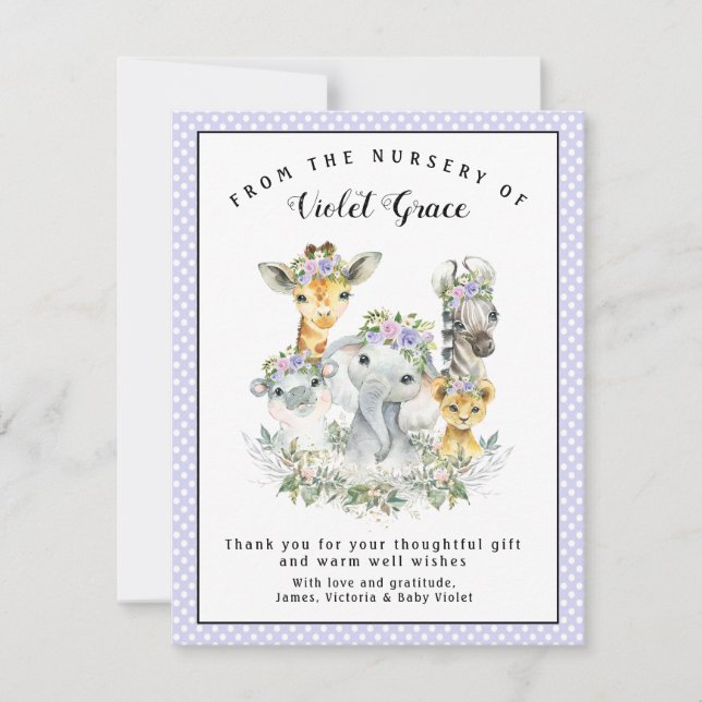 Girl Safari Baby Shower Thank You Cards (Front)