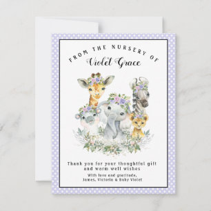 Girl Safari Baby Shower Thank You Cards