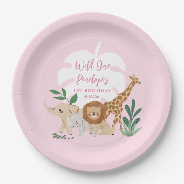 Girl Safari Birthday Party Paper Plates (Front)