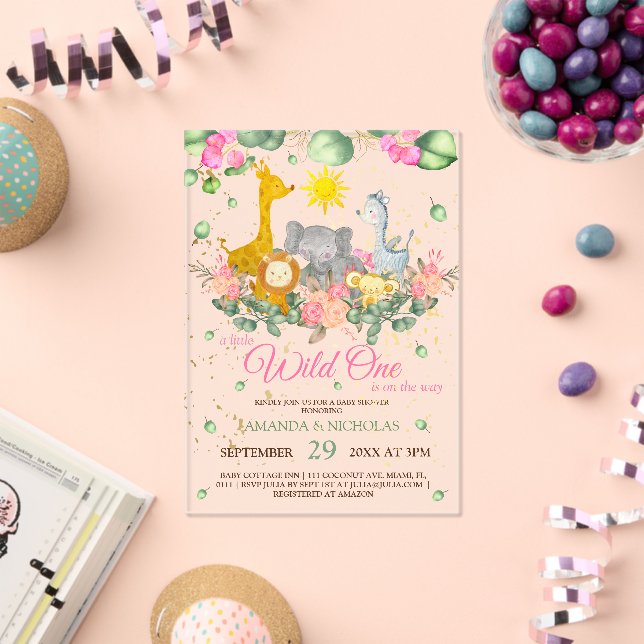 Girl Safari Floral Baby Shower Acrylic Invitations (Insitu (Celebration))