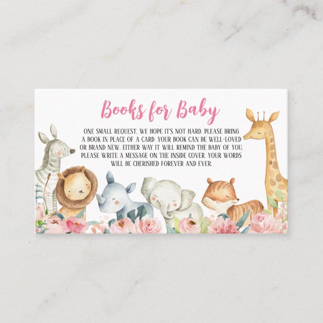 Girl Safari Jungle Baby Shower Books for Baby Business Card (Front)