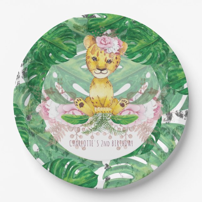 Girl Safari Lion Illustration Personalised Paper Plate (Front)