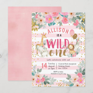 Girl safari wild one birthday invitation