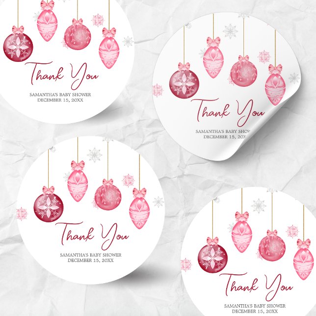 Girl Santa Baby Christmas Baby Shower Classic Round Sticker (Santa Baby Christmas Baby Shower Sticker)