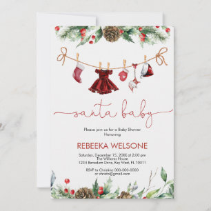 Girl santa baby christmas baby shower invitation