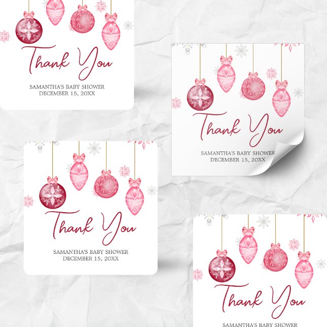Girl Santa Baby Christmas Baby Shower Square Sticker (Santa Baby Christmas Baby Shower Sticker)
