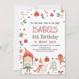 Girl Santa Elf Birthday Invitation