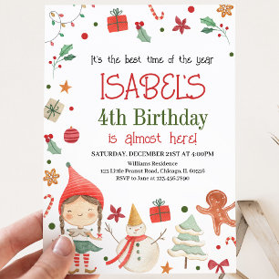 Girl Santa Elf Birthday Invitation