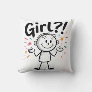 Girl?! Sassy Stick Figure Cartoon Cushion