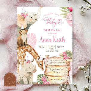 Girl Savanna Pink Safari Baby Shower Invitation