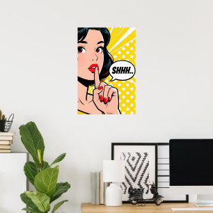 Girl Saying Shhhhh Pop Art Poster
