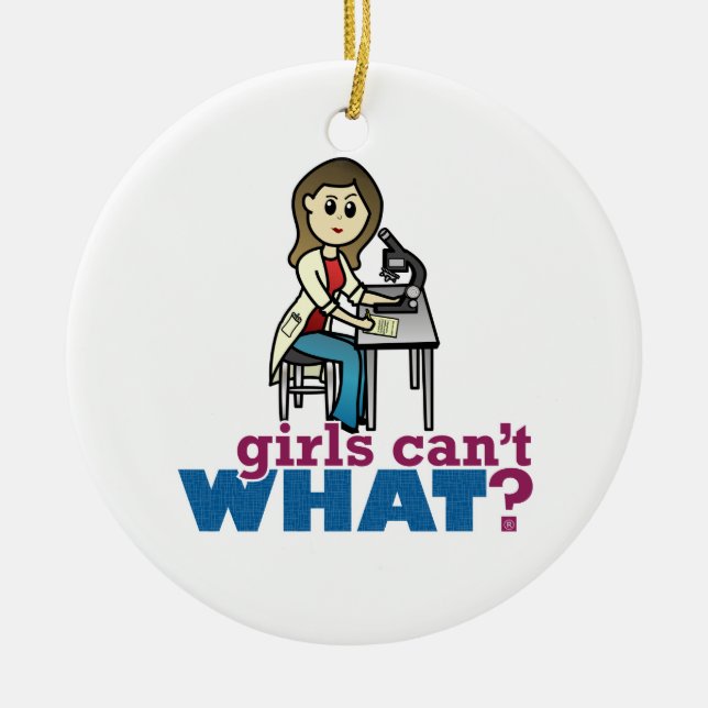 Girl Scientist Ceramic Tree Decoration (Front)