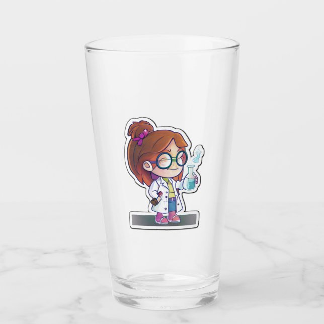 Girl Scientist Sticker Art Glass Tumbler  (Front)