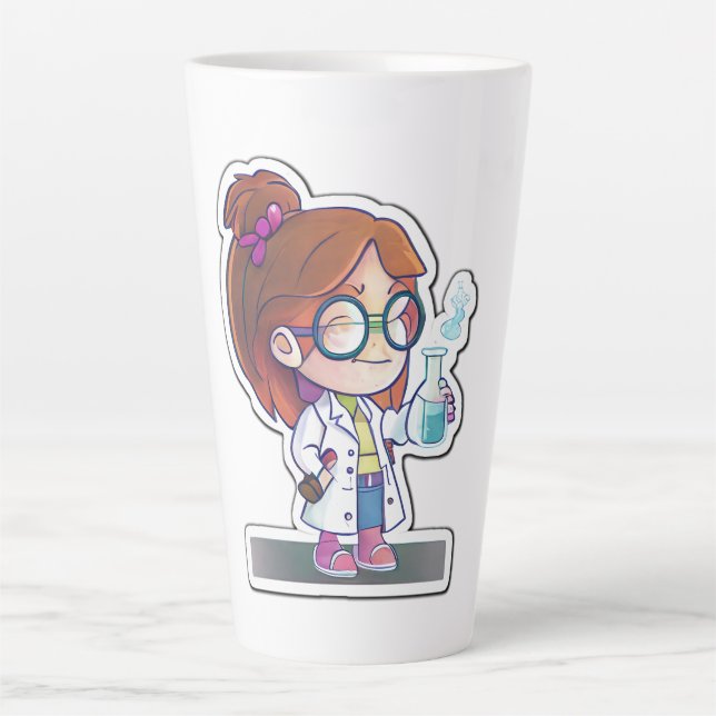 Girl Scientist Sticker Art Latte Mug  (Front)