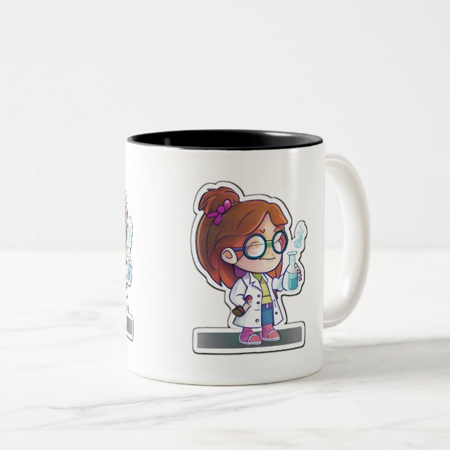 Girl Scientist Sticker Art Two-Tone Mug, 11 oz  Coffee Mug (Front Right)