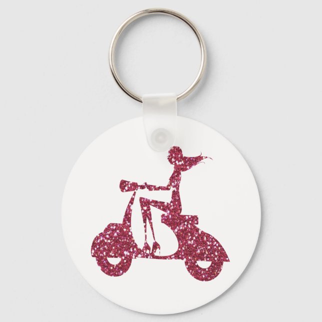 girl scooter pink glitter key ring (Front)